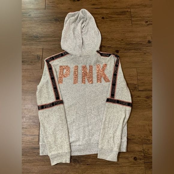 PINK VS GRAY BLING HOODIE / MATCHING SHORTS OUTFIT SET L - Picture 6 of 14
